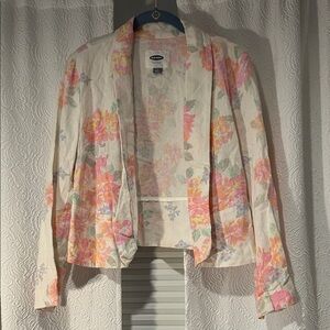 Old Navy Linen Blend Floral Blazer Cropped Size Medium